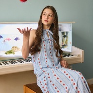 S  L จัดส่ง 26 Aug lookbookpetite bubbly dress (adult) blue pommette เดรสยาวผู้หญิงแขนกุด รุ่น bubbl