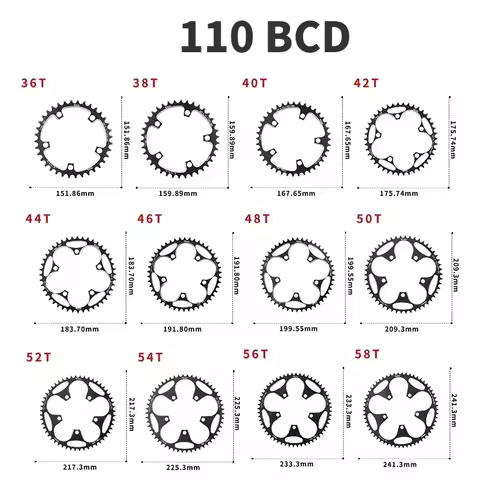 110 130 BCD Chainring 36T 38T 40T 42T 46T 50T 52T 54T 56T 58T 60T Wide Narrow Chain Bicycle For Shim