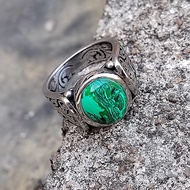Genuine Malachite Ring Vintage Gothic Natural Gemstone Jewelry 316L Stainless Steel Rings for Men Wo