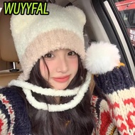 WUYYFAL Ear Protection Hat, Crochet Bear Ear Beanies Bear Hat, Cute Wool Thickened Warm Hat Autumn