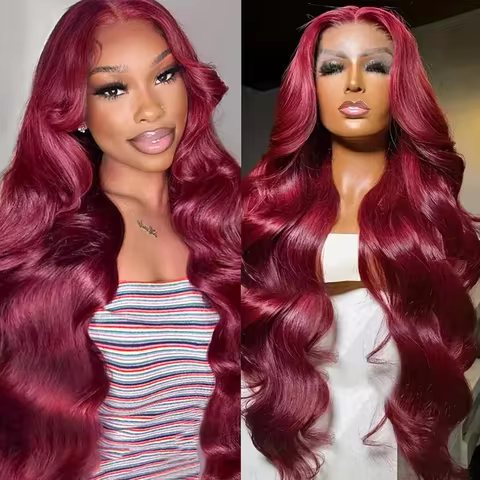 Body Wave Burgundy 99J Lace Front Wig 13x4 13x6 HD Lace Frontal Wigs Human Hair Pre Plucked 99j Red 