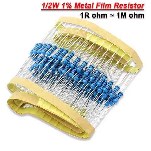 50PCS 1/2W 0R-2.2M 1% Metal Film Resistor 0.5W 0 2.2 10 100 120 150 220 270 330 470 1K 2.2K 4.7K 10K