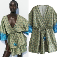 Green Retro Pattern Dress satin 75404 (TS)
