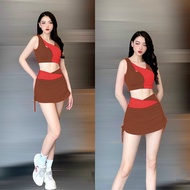 Women's sports aerobic yoga gym clothes include bra with padding and Shorts, multi-colored elastic d