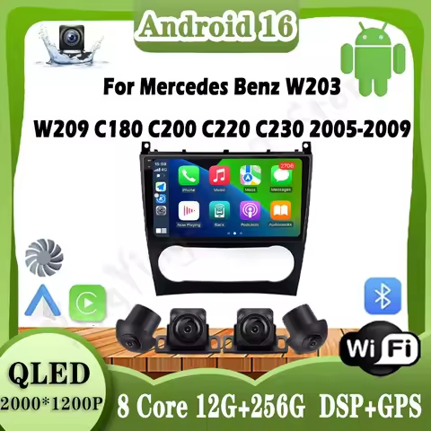 Android 16 Auto Car Radio Multimedia Video Player CarPlay For Mercedes Benz W203 W209 C180 C200 C220