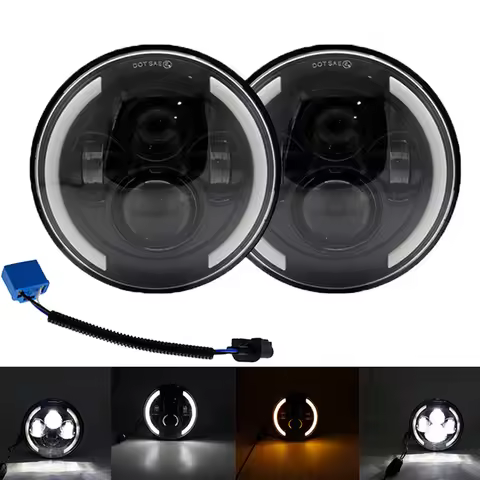 7" Round LED Headlight Motorcycle Cafe Racer for Yamaha Harley Road King Jeep Wrangler Jk Halo Angel