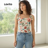 Lovito Women's Boho Style Floral Lace Up Tank Top L128ED603
