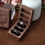 Black Walnut Wood 3 Slots Ring Box Jewelry Storage Photography Prop Case