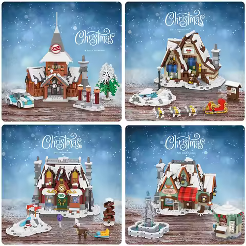 Loz Mini Street View Winter Town Santa Claus Home Building Block DIY Sled Shop Cake Shop Assembly De