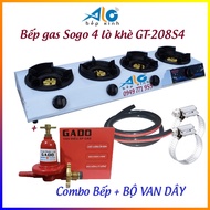 Sogo 4-burner industrial gas stove GT-208S4 - Sogo gas stove with strong green flame - - Alo Bep Xin