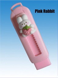 3 Pcs Assorted Cartoon Erasers - Pink Strawberry Bunny, Blue Cat, Yellow Bib Dog, Creative Retractab