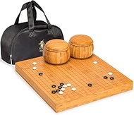 Yellow Mountain Imports Bamboo 2-Inch Reversible 19x19/13x13 Go Game Set Board with Double Convex Me