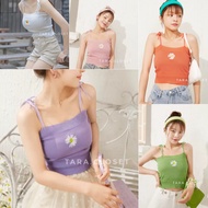 BA008 TARA Singlet Spaghetti Strap T-Shirt Embroidered With Daisy Patterns In The Middle Of The Ches