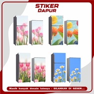 1 2 Door Refrigerator Sticker Beautiful Floral Blue Orange