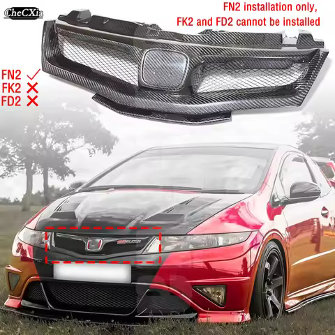 Suitable For Honda Civic FN2 TYPE R 2006-2012 Fiberglass Shiny Black Front Grille Mu gen Style Car G