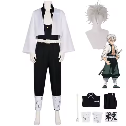 Anime Shinazugawa Sanemi Cosplay Costume Kokyuu Wig Party Team Uniform White Coat Black Top Man Carn