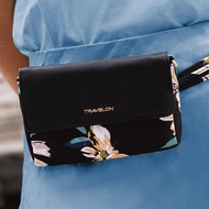 美國 TRAVELON | Addison皮革拼接防盜斜背腰包(花卉) | RFID