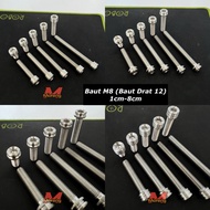 Stainless Steel L Bolt with Coak & Line Motif M8 (thread 12) 1.5cm 2cm 2.5cm 3cm 3.5cm 4cm 5cm 6cm 7