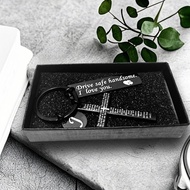 Cross Keychain Stainless Steel Drive Safe 26 Letters Bible Verse Keychain for Boyfriend Birthday Val