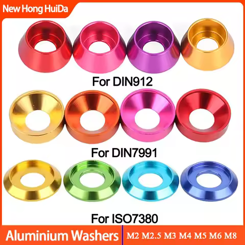 M2 M2.5 M3 M4 M5 M6 M8 Colorful Aluminium Alloy Spherical Conical Washers Gasket DIN912 DIN7991 ISO7