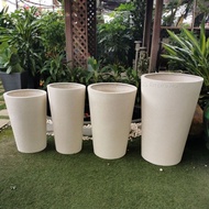 RICO Z17 Beige Granite Fibreglass Premium Round Circular Flower Pot Pasu Bunga Garden Taman Pokok Besar Fibre Outdoor