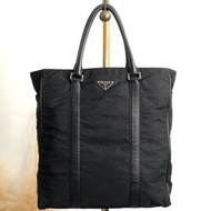 【 日本直送　名牌中古包 】PRADA プラダ トートバッグ ブラック トライアングルロゴ ナイロン レザー vintage ヴィンテージ syxbuh
