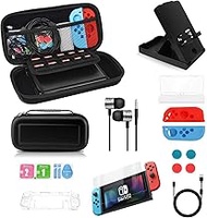 Vaparinckl Carrying Case for Nintendo Switch, Portable Protective Travel Switch Case Accessories Kit Bundle with Adjustable Stand, Games Cartridges, Clear Cover Case, Game Case, Joy-con Grips