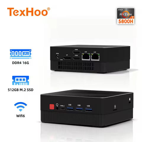 TexHoo Mini PC AMD R7 5800H 7730U up to 16G DDR4 512G NVMe Dual HDMI DP Wifi6 WDesktop Gaming Comput