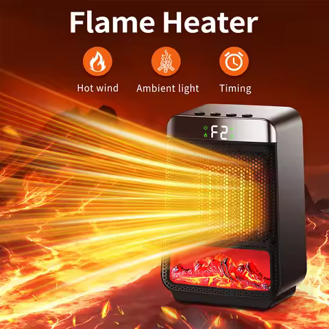 Realistic 3D Flame Electric Fireplace Space Heater For Home Office PTC Timer Silent Energy Saving Qu