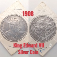 1Dollar Silver Coins Normal 1908 Straits Settlements King Edward VII Duit Syiling Lama (CollectibleO