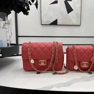 CHANEL22K Square Fatty Mouth Cover Bag Sheepskin Enamel Gold Coin LY