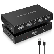 4K HDMI splitter 1 input 4 outputs, supports HDMI 2.0/HDCP 2.2, 3D/HDR, HDMI splitter 4 screens simultaneous output, PC, Xbox, PS3/PS4, TV Box,