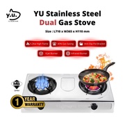 YU Cookware Dual Gas Stove Stainless Steel Infrared Burner / 8 Jet Head Nozzle LPG Cooktop / Dapur Gas