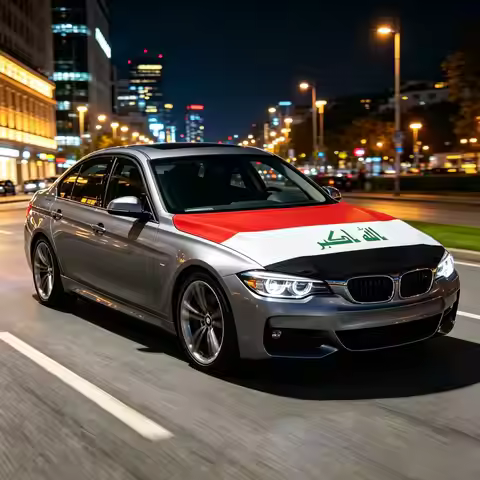 3.8x5.3fts National Iraq Flag Banner Car Hood Cover Flag Elastic Fabrics Engine Cover For Decoration