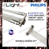 2SET X Philips 4ft 18w Ecofit T8 Glass LED Tube C/W Double Casing / Lampu Panjang / Lampu Led / Lampu Kalimantang