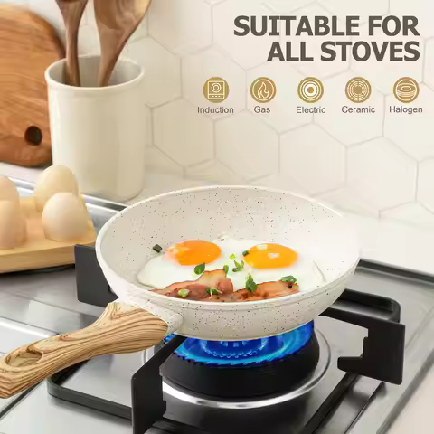 20cm Ceramic Wok Frying Pan Non-Stick Pan Home Steak Skillet Pancake Fried Induction Cooker Gas Stov