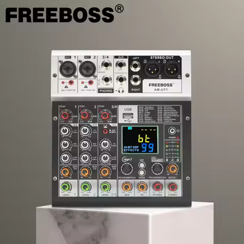 FREEBOSS 4 Channel Mixing Table 99 DSP Effect Bluetooth Audio Mixer USB PC Record Sound Console 48V 