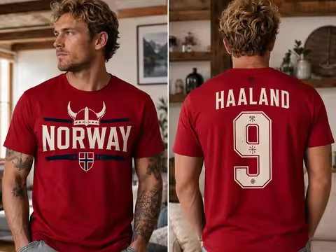 Norway Haaland #9 Graphic 2026 Norway Soccer Fan T-Shirt 100%Cotton Men's Women's Y2k Popular Oversi