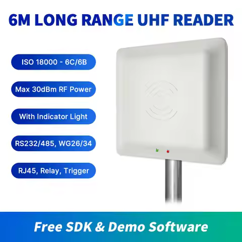 6m Long Range with LED Integrated UHF RFID Tag Reader RFID UHF Reader WG26/34 RS232/485 TCPIP Relay 