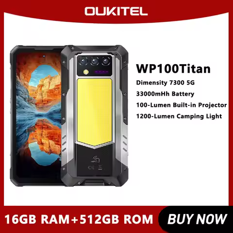 Oukitel WP100 TITAN Rugged Smartphone Built-in Projector 33000mAh Dimensity 7300 5G 1200-Lumen Campi