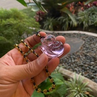Kalung Liontin Rubah Bening Cicada / Citrine Pink Crystal Fox Pendant Attracts Peach Blossoms Stable