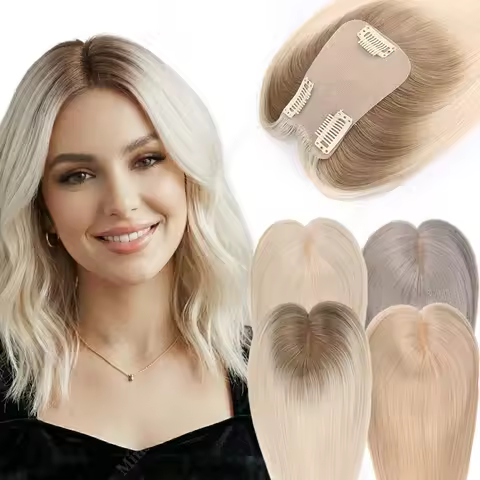 1001 Blonde 7x11cm 2.7"x4.3" Pu Skin Like Human Hair Topper Real Human Hair Clip In Extensions For T