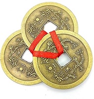 Craftopia Feng Shui Vastu Remedies Dragon Phoenix 3 Chinese Coins Set Brass Wealth, Prosperity, Mone