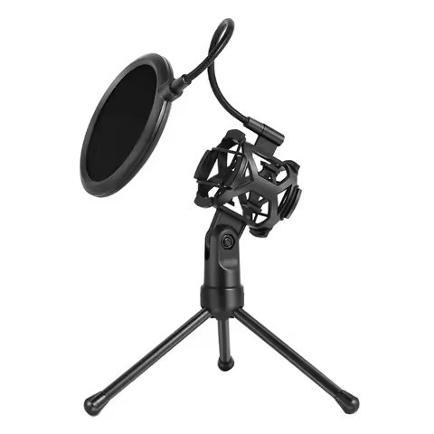 Universal Microphone Stand Foldable Desktop Tripod Mic Stand with Shock Mount Portable Gooseneck Mic