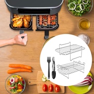 Aayang Stainless Steel Air Fryer Rack Fryer Accessories Household with Oil Brush Clip Roasting Rack for 8 Qt Double Basket Air Fryers