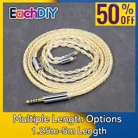 8 Core 99% 7n Pure Silver 24k Gold Plated Earphone Cable For 0.78mm 2pin BA W4r UM3X UM3RC JH13 High