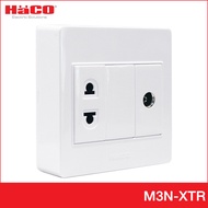 HACO เต้ารับโทรทัศน์ 75 โอห์ม 1 ช่อง + เต้ารับ 2 ขา 1 ช่อง แบบลอย รุ่น M3N-XTR