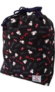 (日本製🇯🇵)Sanrio Hello Kitty防水耐用實淨大容量黑色索袋收納袋旅行袋