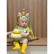1 year old birthday blue dragon body Set with cake and hat + socks for 0-2 year old baby (with free 