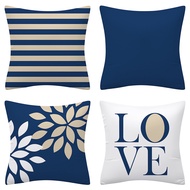 [Single Side] 1 Piece Linen Pillow Case 40x40/45x45/50x50/60x60cm Navy Blue Geometric Pattern "LOVE" Cushion Cover Pillow Case Throw Pillow Cover Decoration Bedroom Sofa Decoration